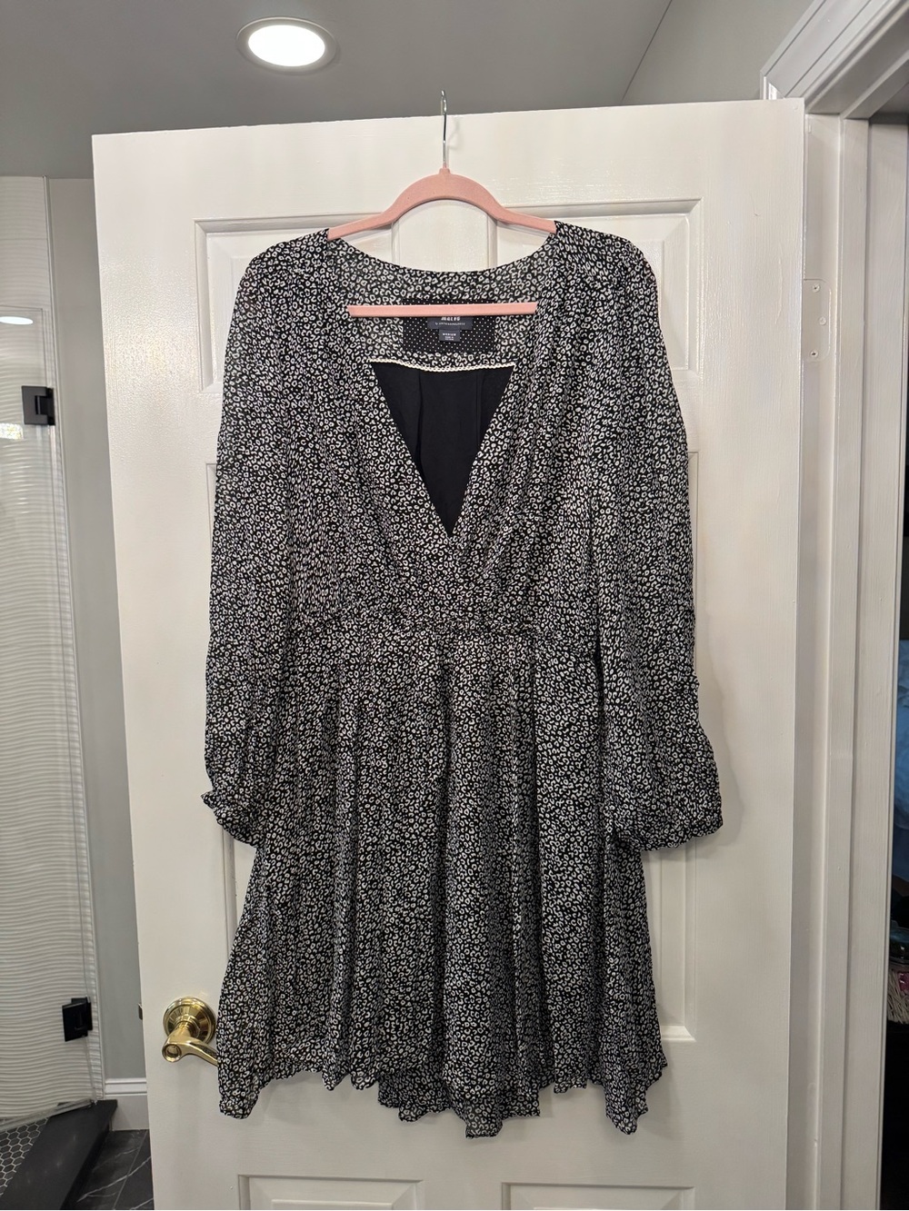 Black Floral Long Sleeve V-Neck Dress
